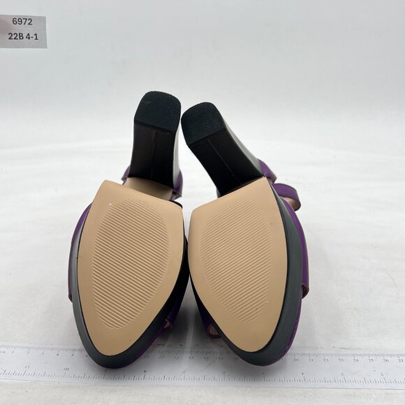 FSJ Purple Peep Open Toe T-Strap Front Zipper Chunky Stacked High Heel Sandal - Picture 7 of 8